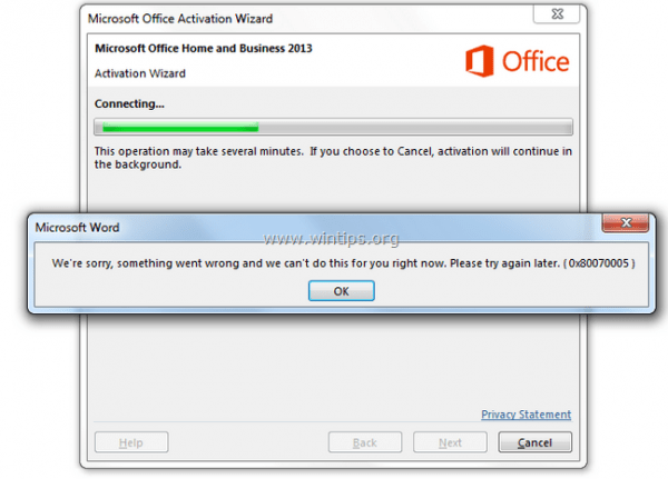 my ms office 2013 filed to activated