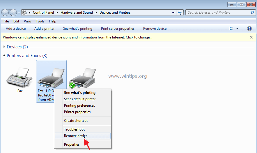 remove printer windows 7