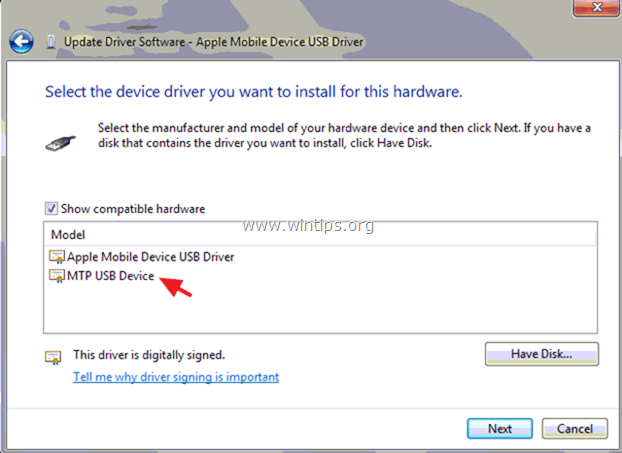 update mtp driver windows 10