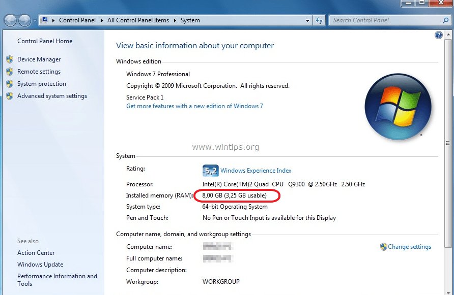 How to Only 3.25 GB Usable 8GB Installed RAM. - wintips.org - Windows Tips & How-tos