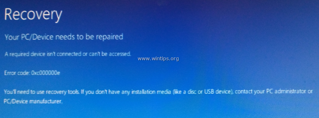 unable to reset pc a required partition is missing