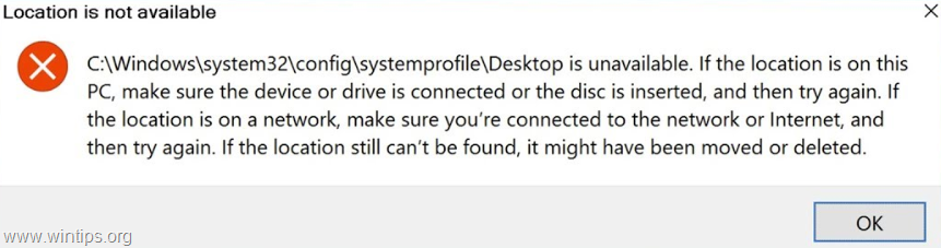 windows 10 desktop location is not available