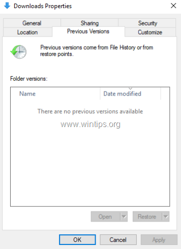 enable previous versions windows 10