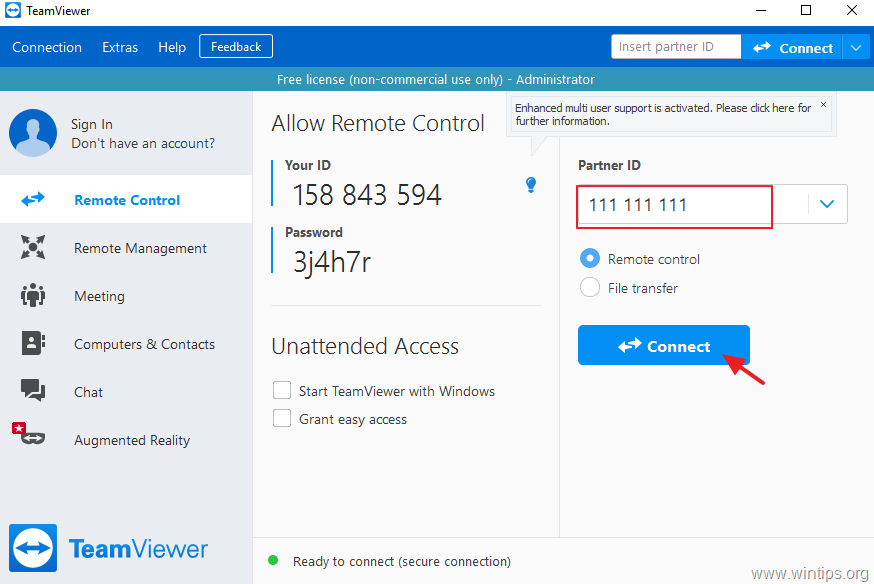 teamviewer free personal unattended remote windows password