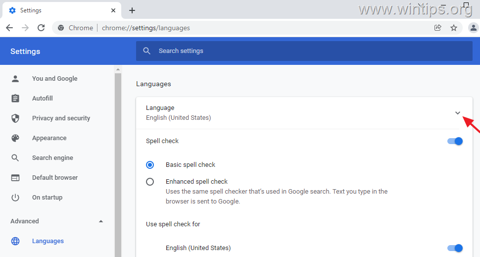 Google Chrome English Language Setting