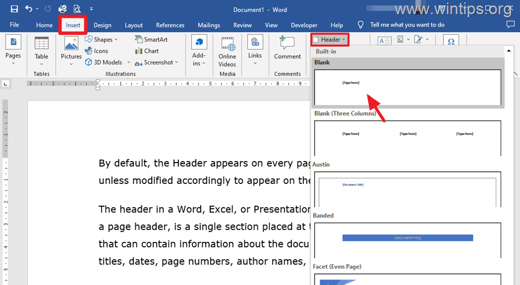 How To Insert A Header In The First Page Only In Word Excel Etc 