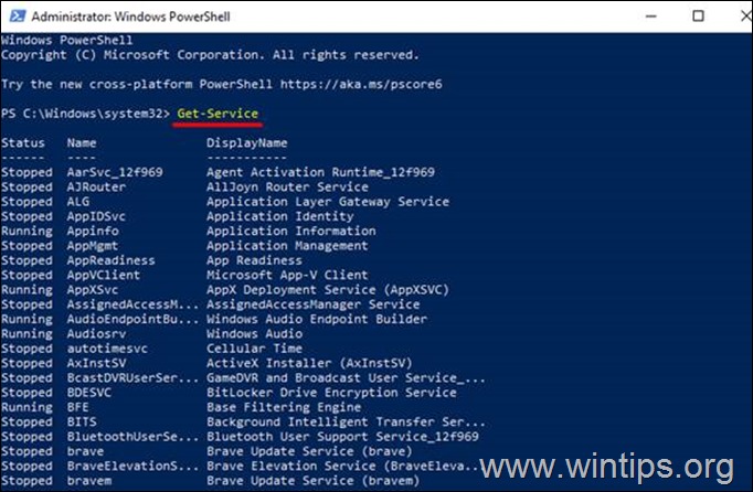 list services in powershell