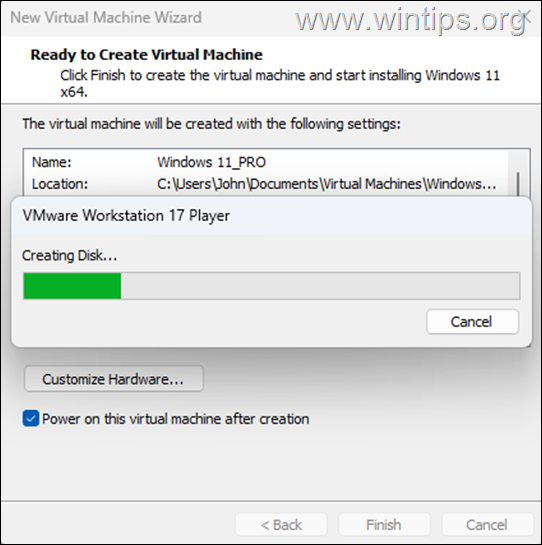 vmare workstation player - install windows 11