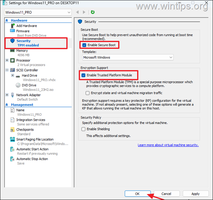 Hyper-V Windows 11 Settings