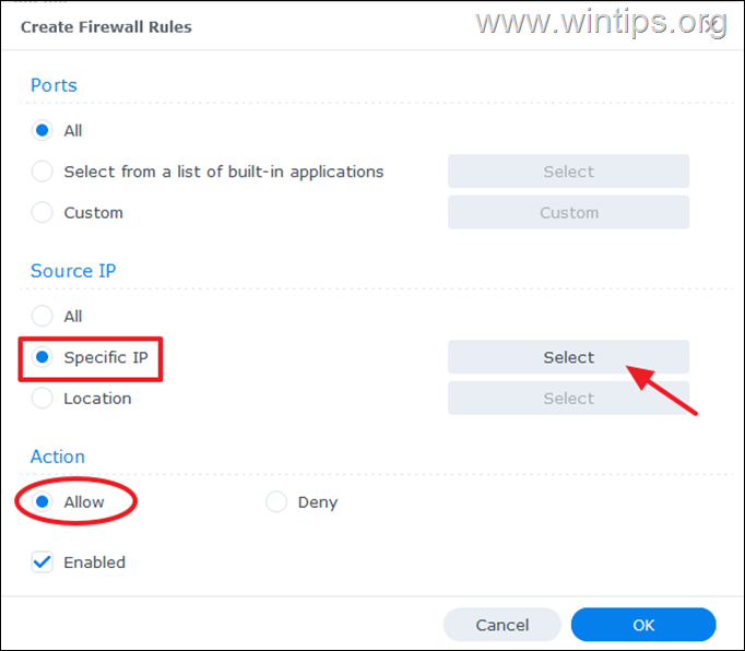 ALLOW ACCESS TO SYNOLOGY FROM YOUR ISP STATIC IP 