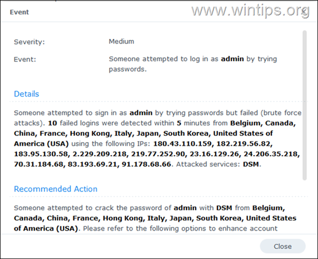 Synology - Someone attempted too sign in as admin by typing passwords but failed 