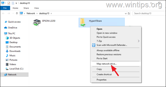 Map network drive to a Shared Folder - Hyper-V