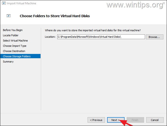 choose hyper-v machine's virtual disk folder