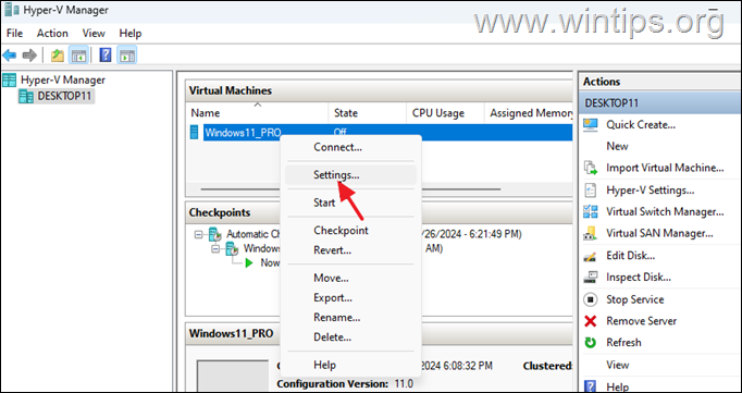 Hyper-V virtual machine settings