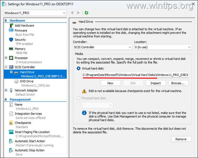 Hyper-V Virtual Hard Disk location 