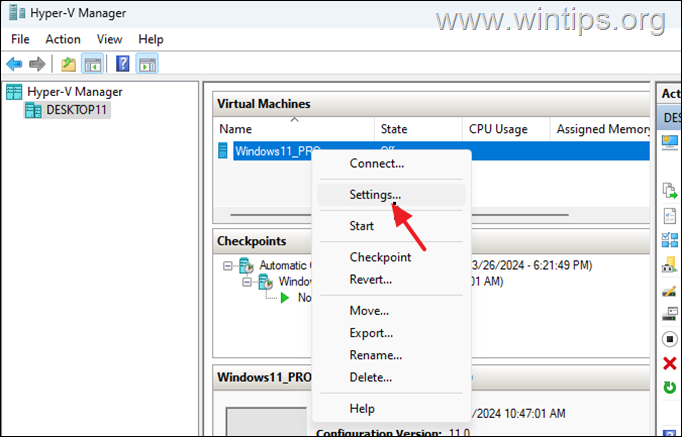 hyper-v vm settings