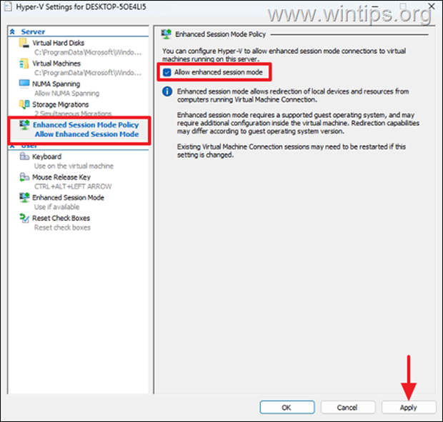 Turn On Enhanced Session Mode Policy in Hyper-V