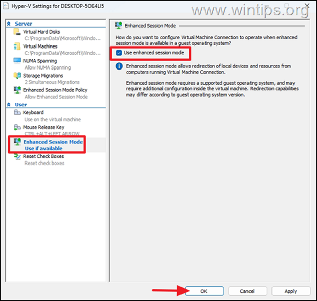 Use Enhanced Session Mode in Hyper-V